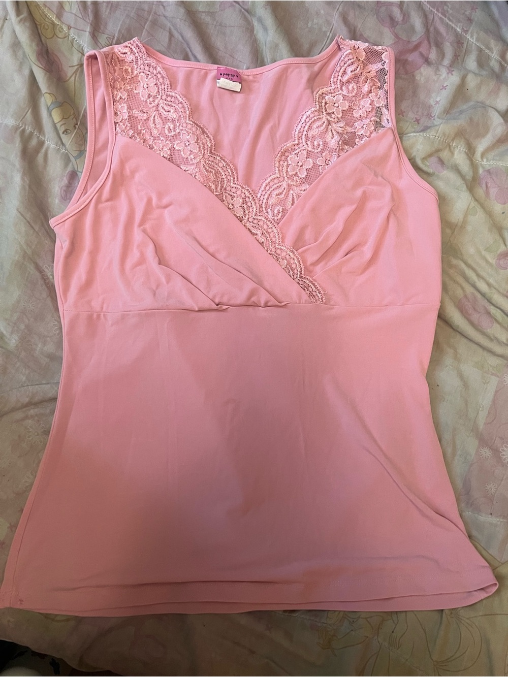 Popsy Pink Lace Trim Sleeveless Blouse